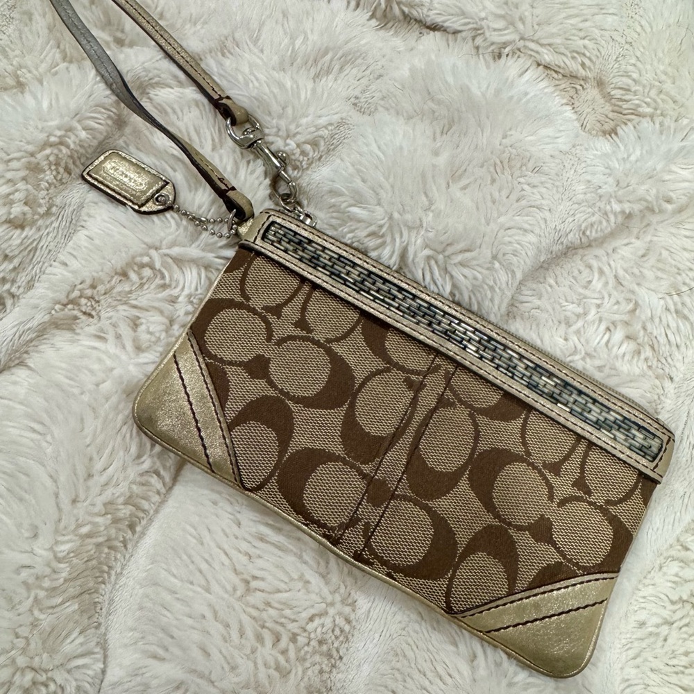 Coach Metallic Gold and Brown Wristlet